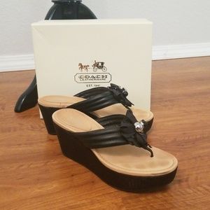 Coach Black Metallic Wedge Heels (Size 8)